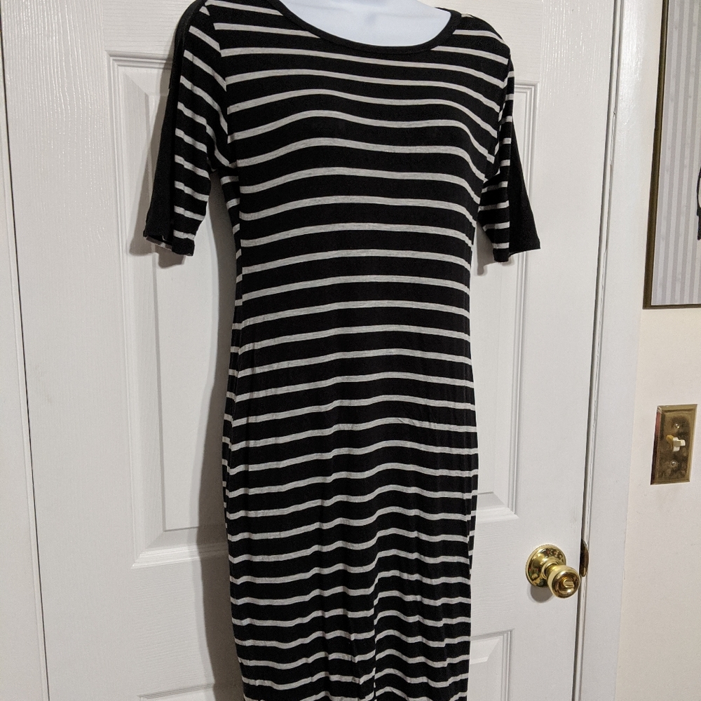 Lularoe Black & Gray Striped Dress Size S